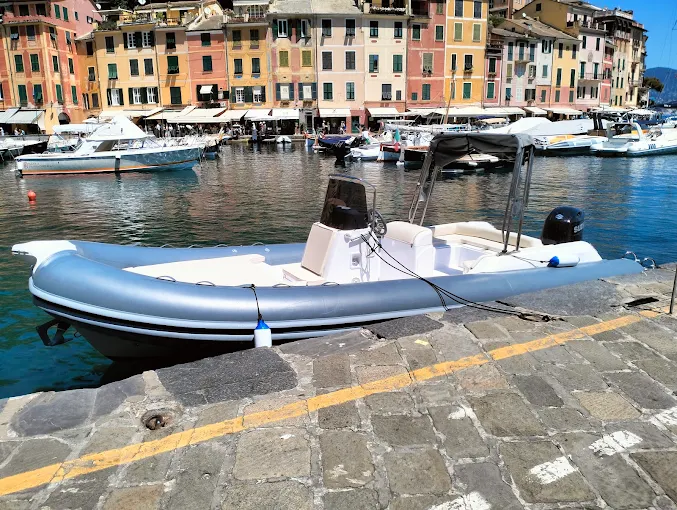 Private boat at the quay in Portofino harbor